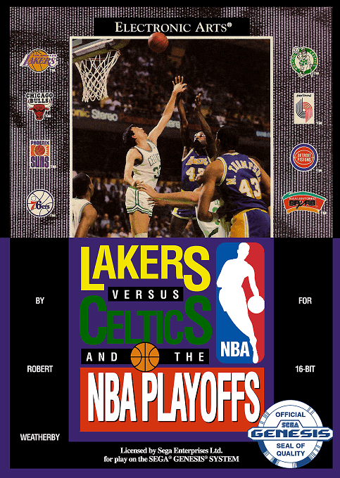 Lakers vs. Celtics and the NBA Playoffs box art for Sega Genesis